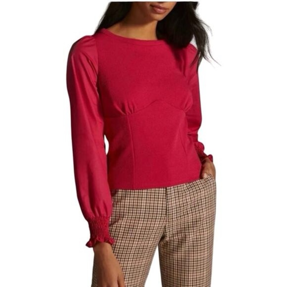 Anthropologie Structure Fuchsia Long Sleeve Blouse Sz M